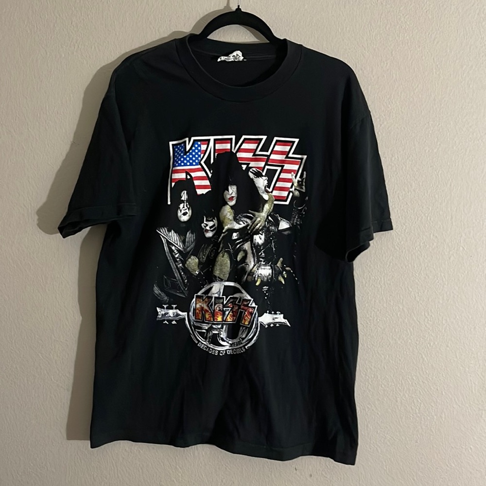 KIZZ 40 YEAR ANNIVERSARY 2014 TOUR DEF LEPPARD BLACK GRAPHIC T SHIRT SIZE L